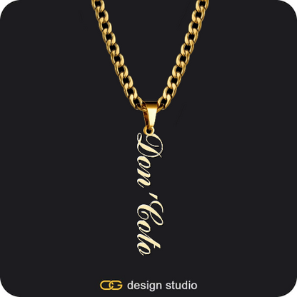 Custom Photo Pendant - Gold / Rectangle / Cuban (10mm),Custom Photo Pendant - Gold / Rectangle / Cuban (10mm),The Vertical Name Necklace