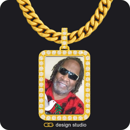 Custom Photo Pendant - Gold / Rectangle / Cuban (10mm),Custom Photo Pendant - Gold / Rectangle / Cuban (10mm),The Vertical Name Necklace