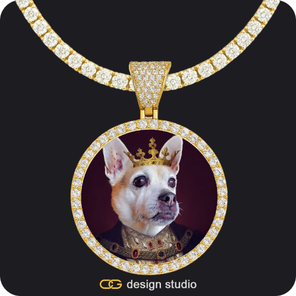 Custom Photo Pendant - Gold / Circle (4 cm) / Tennis