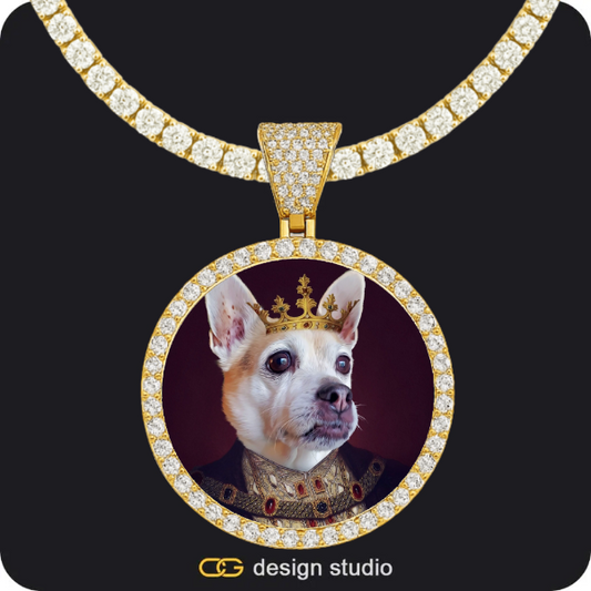 Custom Photo Pendant - Gold / Circle (4 cm) / Tennis