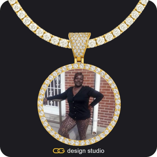 Shell Initial Necklace - U / Silver,Custom Photo Pendant - Gold / Circle (4 cm) / Tennis