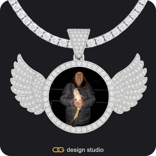 Custom Photo Pendant - Silver / Wings / Tennis
