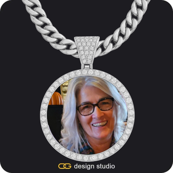 Shell Initial Necklace - X / Silver,Custom Photo Pendant - Silver / Circle (4 cm) / Cuban (10mm)