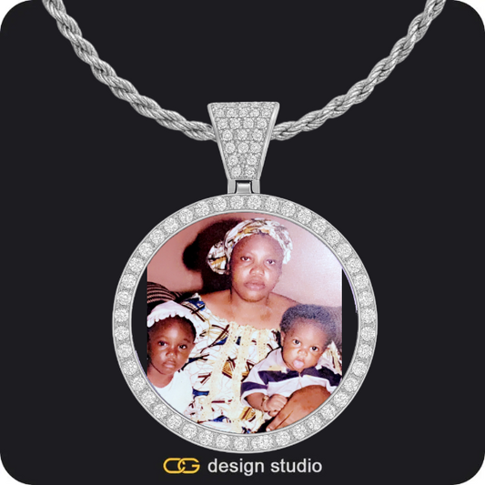Hexagon initial necklace - F,Custom Photo Pendant - Silver / Circle (4 cm) / Rope
