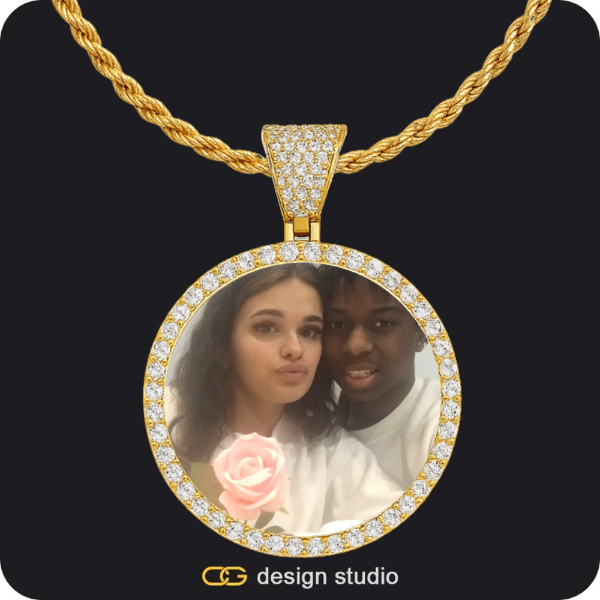 Custom Photo Pendant - Gold / Circle (4 cm) / Rope
