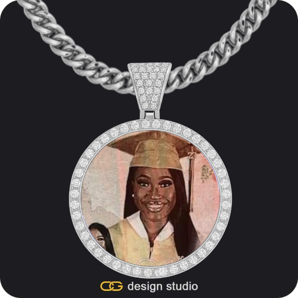 Custom Photo Pendant - Silver / Circle (4 cm) / Cuban (5mm),Custom Photo Pendant - Silver / Heart / Cuban (3mm)