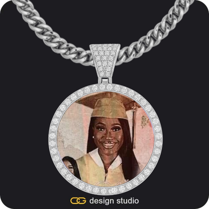 Custom Photo Pendant - Silver / Circle (4 cm) / Cuban (5mm),Custom Photo Pendant - Silver / Heart / Cuban (3mm)