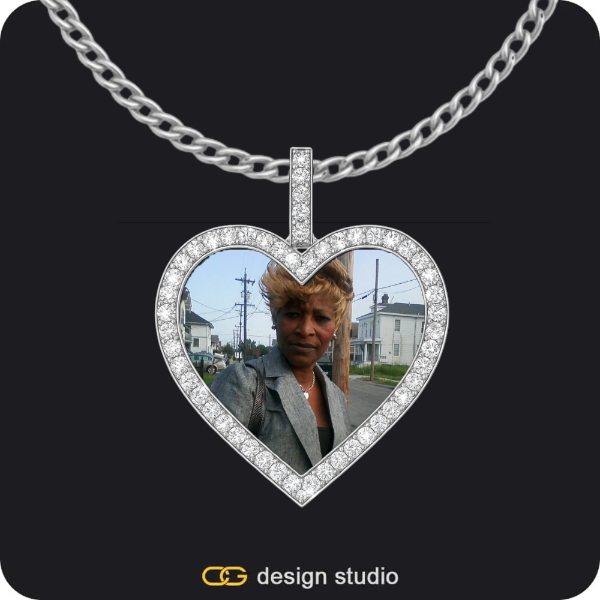Custom Photo Pendant - Silver / Circle (4 cm) / Cuban (5mm),Custom Photo Pendant - Silver / Heart / Cuban (3mm)