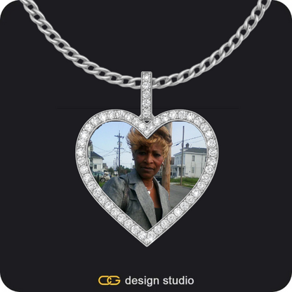 Custom Photo Pendant - Silver / Circle (4 cm) / Cuban (5mm),Custom Photo Pendant - Silver / Heart / Cuban (3mm)