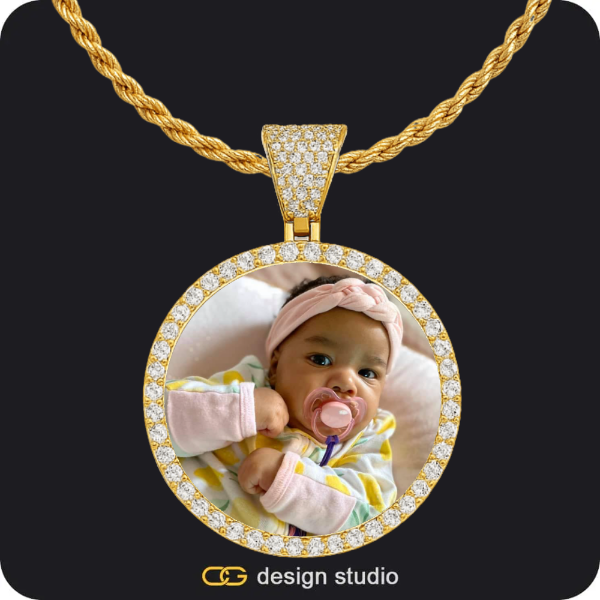 Custom Photo Pendant - Gold / Circle (4 cm) / Rope