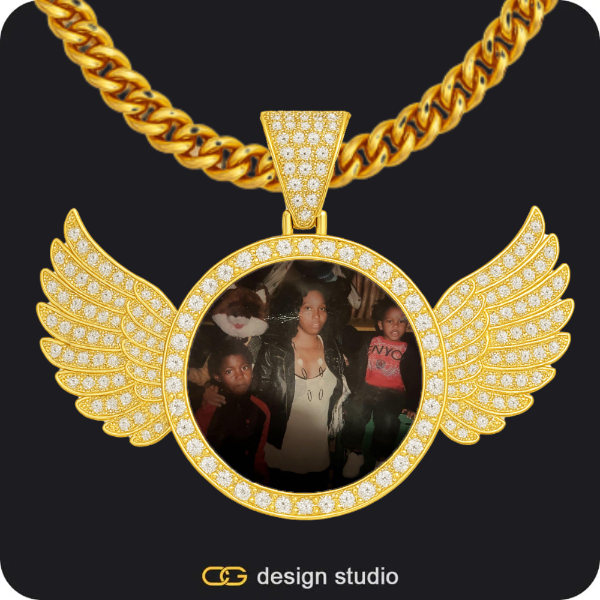 Custom Photo Pendant - Gold / Wings / Cuban (5mm)