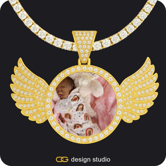 Custom Photo Pendant - Gold / Wings / Tennis