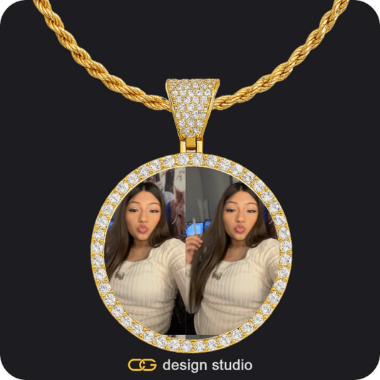 Custom Photo Pendant - Gold / Circle (4 cm) / Rope