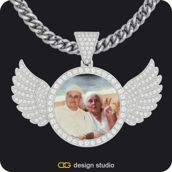 Custom Photo Pendant - Silver / Wings / Cuban (5mm)