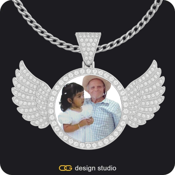 Custom Photo Pendant - Silver / Wings / Cuban (3mm)