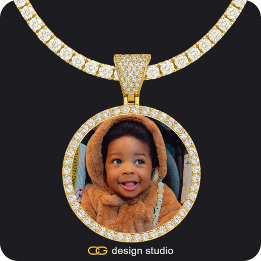 Grand victorian initial necklace - W / Silver,Custom Photo Pendant - Gold / Circle (4 cm) / Tennis