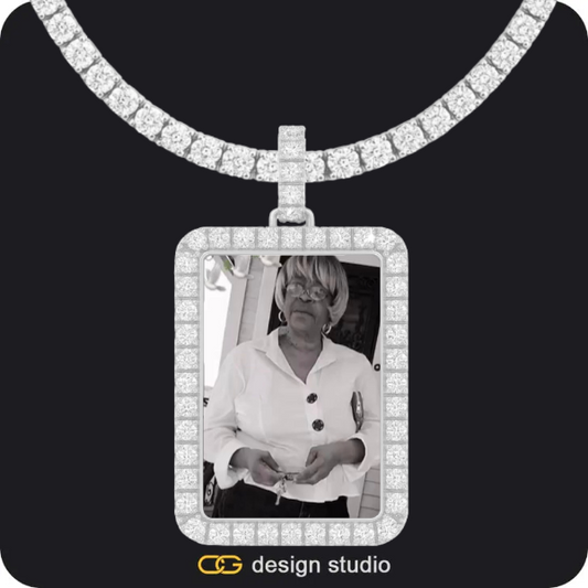 Custom Photo Pendant - Silver / Rectangle / Tennis