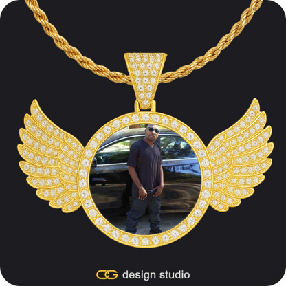 Custom Photo Pendant - Gold / Wings / Rope,Custom Photo Pendant - Gold / Wings / Rope,Custom Photo Pendant - Gold / Heart / Rope