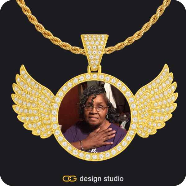 Custom Photo Pendant - Gold / Wings / Rope,Custom Photo Pendant - Gold / Wings / Rope,Custom Photo Pendant - Gold / Heart / Rope