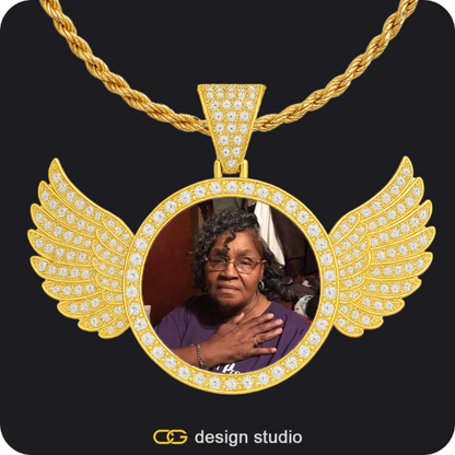 Custom Photo Pendant - Gold / Wings / Rope,Custom Photo Pendant - Gold / Wings / Rope,Custom Photo Pendant - Gold / Heart / Rope