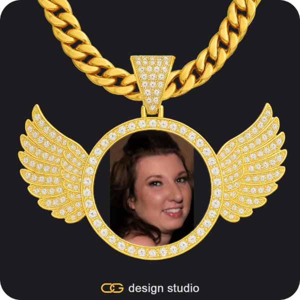 Custom Photo Pendant - Gold / Wings / Cuban (10mm)