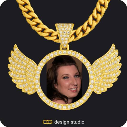 Custom Photo Pendant - Gold / Wings / Cuban (10mm)