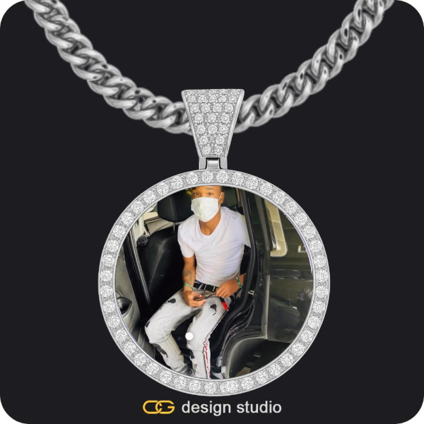 Custom Photo Pendant - Silver / Circle (4 cm) / Cuban (5mm),Rectangle Initial necklace - U