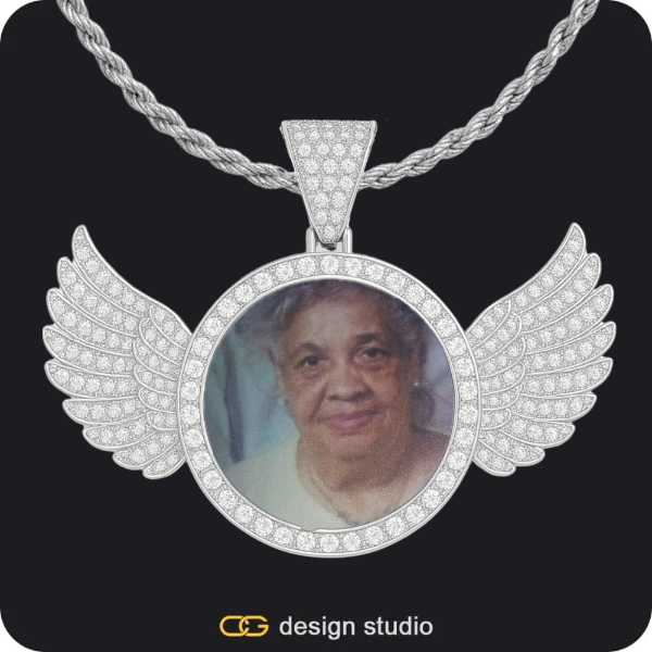 Custom Photo Pendant - Silver / Wings / Rope