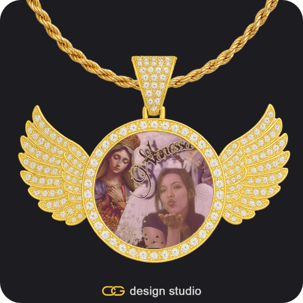 Custom Photo Pendant - Gold / Wings / Rope
