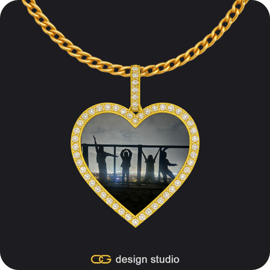 Custom Photo Pendant - Gold / Heart / Cuban (3mm)