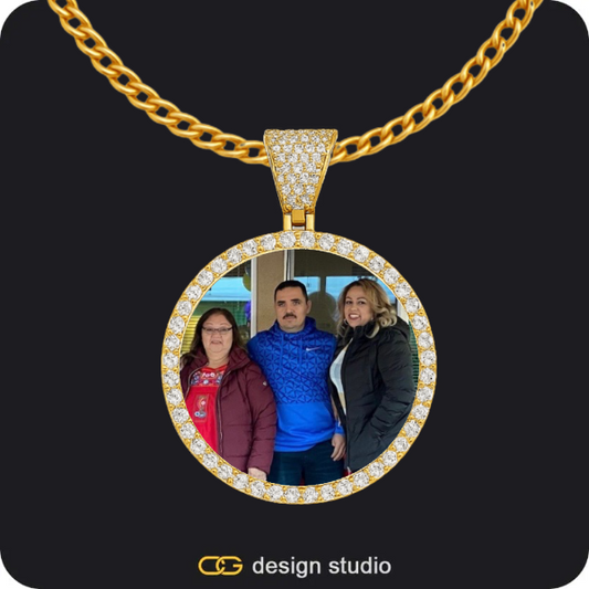 Royal Drip Initial Necklace: Gold - G / Cuban (3mm),Custom Photo Pendant - Gold / Circle (3 cm) / Cuban (3mm)