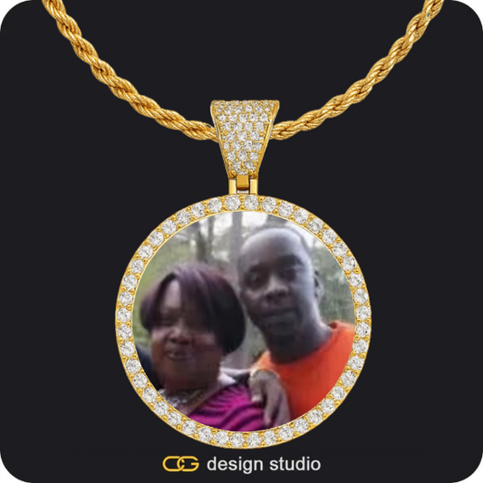 Custom Photo Pendant - Gold / Circle (4 cm) / Rope