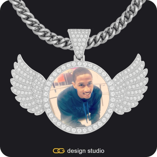 Custom Photo Pendant - Silver / Wings / Cuban (5mm)