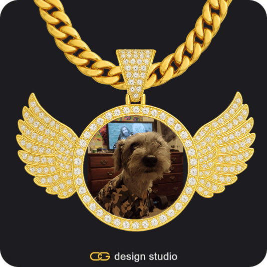 Custom Photo Pendant - Gold / Wings / Cuban (10mm)