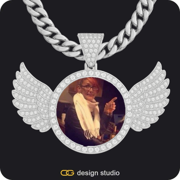 Custom Photo Pendant - Silver / Wings / Cuban (10mm)