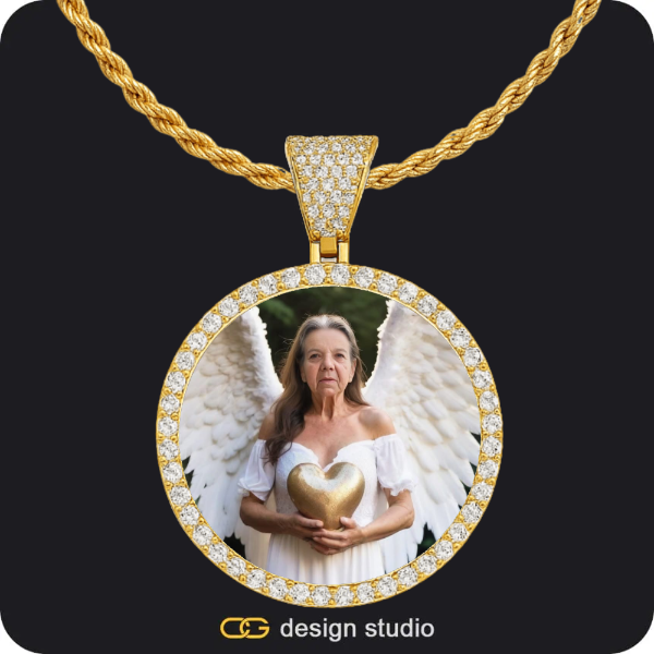 Custom Photo Pendant - Gold / Circle (4 cm) / Rope