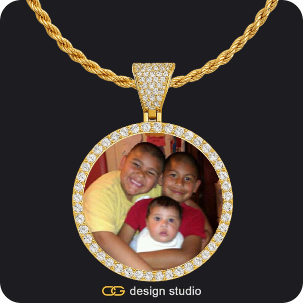 Custom Photo Pendant - Gold / Circle (4 cm) / Rope