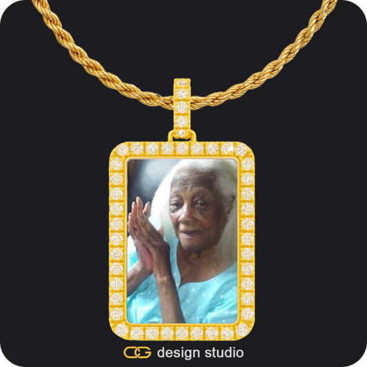 Custom Photo Pendant - Gold / Rectangle / Rope