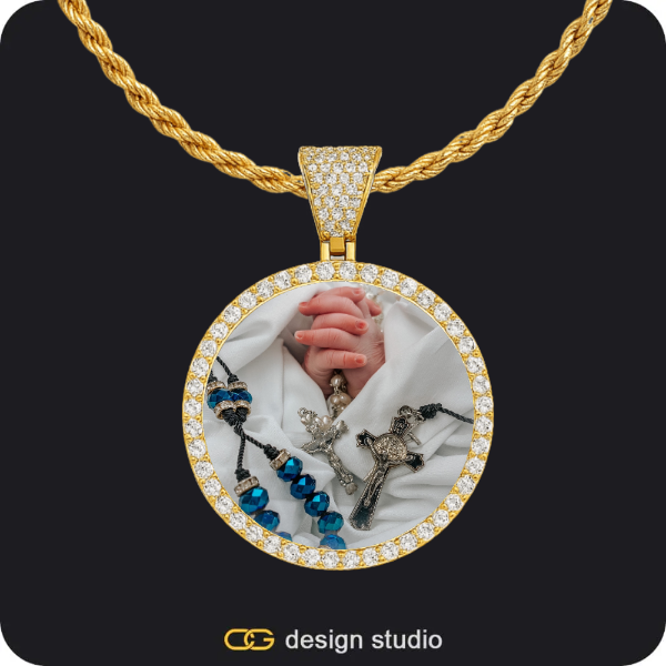 Custom Photo Pendant - Gold / Circle (3 cm) / Rope