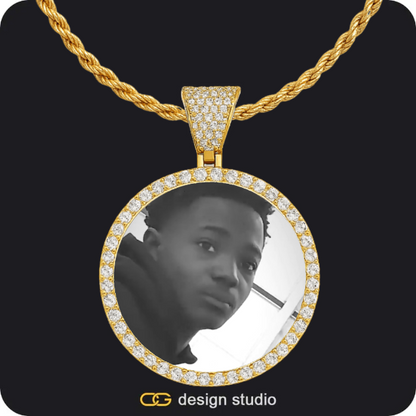 The multi-name necklace,Custom Photo Pendant - Gold / Circle (4 cm) / Rope