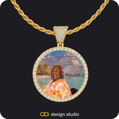 Custom Photo Pendant - Gold / Circle (4 cm) / Rope,Custom Photo Pendant - Gold / Circle (3 cm) / Rope