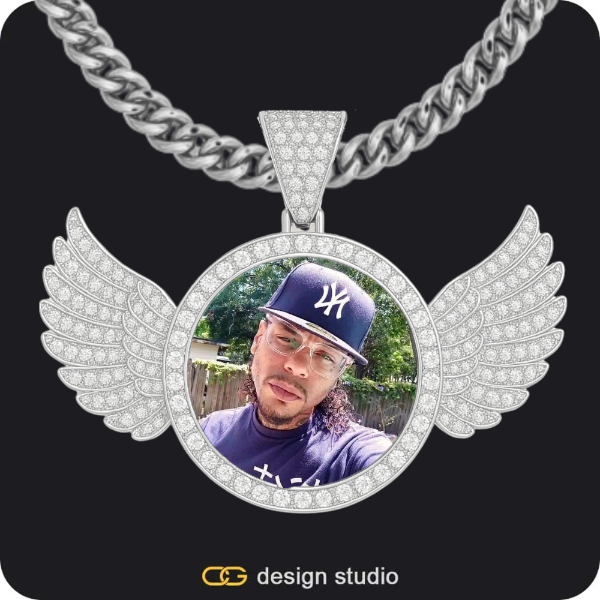 Custom Photo Pendant - Silver / Wings / Cuban (5mm)
