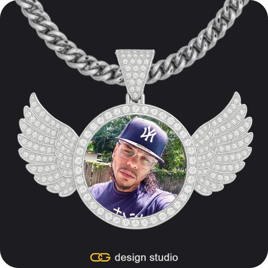 Custom Photo Pendant - Silver / Wings / Cuban (5mm)