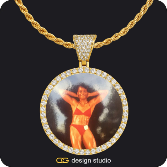 Custom Photo Pendant - Gold / Circle (4 cm) / Rope
