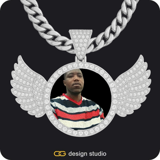 Custom Photo Pendant - Silver / Wings / Cuban (10mm)