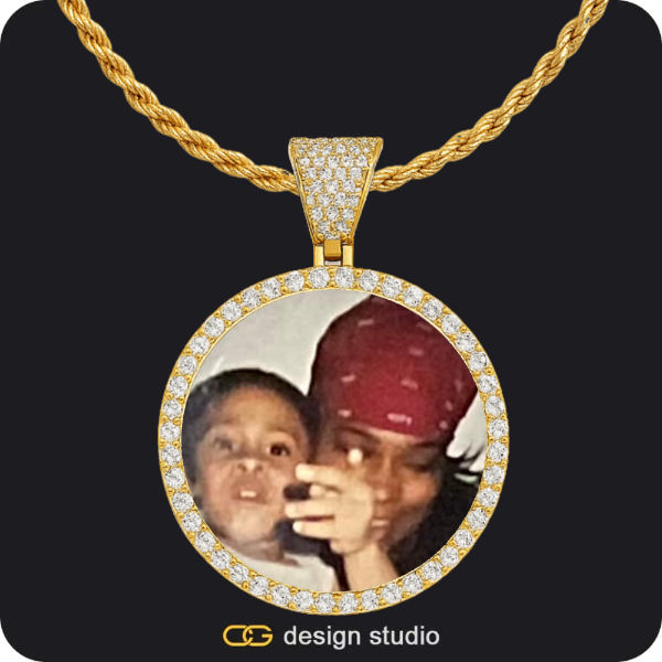 Grand victorian initial necklace - U / Silver,Custom Photo Pendant - Gold / Circle (4 cm) / Rope