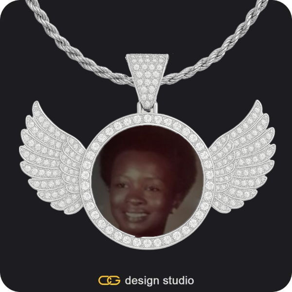 Custom Photo Pendant - Silver / Wings / Rope,Custom Photo Pendant - Silver / Wings / Rope
