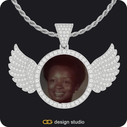 Custom Photo Pendant - Silver / Wings / Rope,Custom Photo Pendant - Silver / Wings / Rope