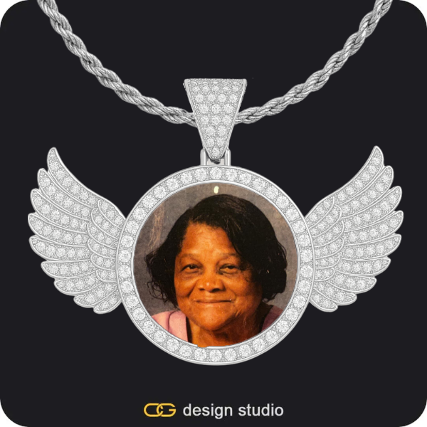 Custom Photo Pendant - Silver / Wings / Rope,Custom Photo Pendant - Silver / Wings / Rope