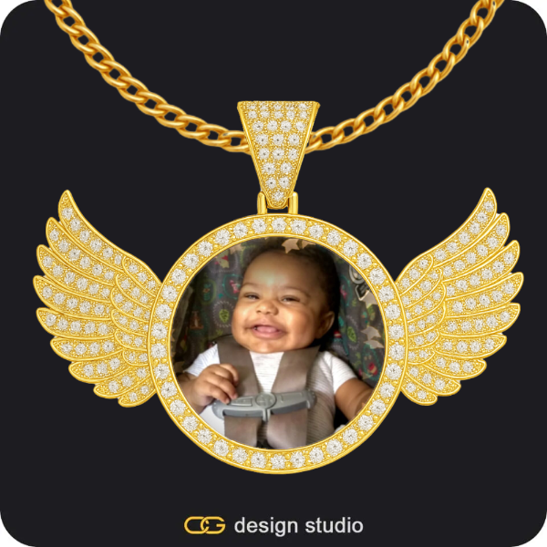 Custom Photo Pendant - Gold / Wings / Cuban (3mm)